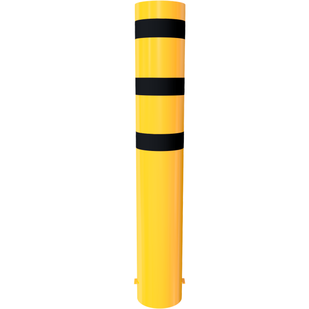 Bollard | steel tube  323 x 5,0 mm | yellow / black | hot-dip galvanized and yellow coatedwith three black reflecting stripes | total length: 2000 mm | with welded steel cap